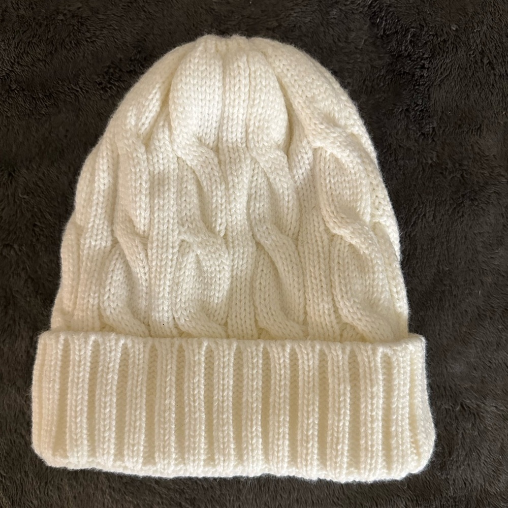 Fuzzy white beanie